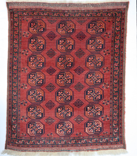 This is a finely woven Eresheri square wedding rug from the Amu Darya region, circa 1880 or before. It is a complete piece with a full pile and a wonderful range of  ...