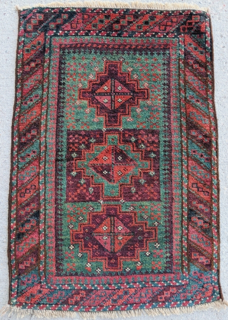 Baluch balisht face (no back) from the Sistan region. Unusual design and a terrific palette of good colours. Very good condition. 72 x 49 cm. SOLD (thanks).      