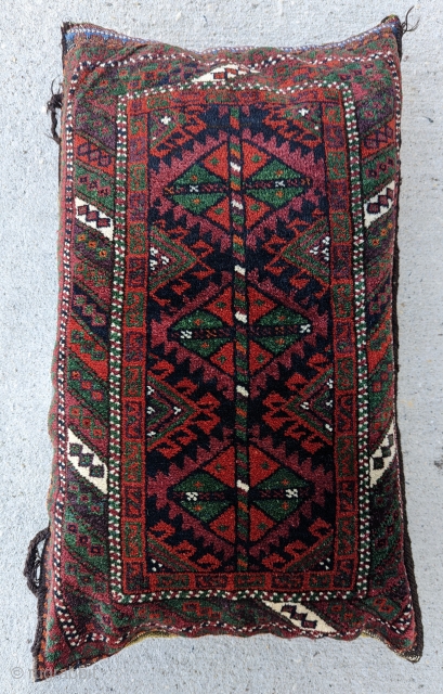 A Dynamic Sistan Baluch Balist or Poshti (pillow cover)woven circa 1920 or before, by a woman in Western Afghanistan,great use of colors with wonderful Greens,and Reds with a very soft baby sheep  ...