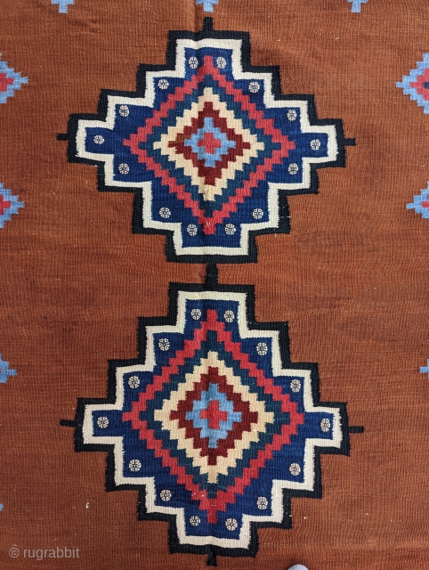 A Dynamic  Unique Afshar kilim from N.E Persia,Great Aesthetics with a wonderful range of colors,size is 6' × 5' almost square.           