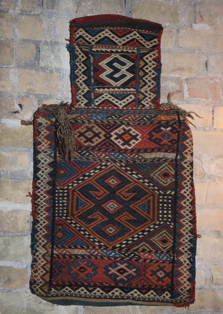 A finely woven antique larger Kurd salt bag made in the mix technique,from circa 1910 or before. It has a wonderful range of all-natural dyes, a great presence, and a complete multi-colored  ...