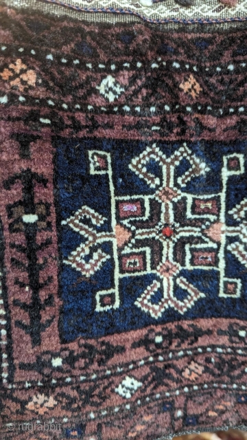 Fine Baluch carpet Chanteh(personal bag) with silk highlights, woven by the Timuri Baluch tribes of E.Persia, circa 1900, has a beautifully decorated back kilim. A wonderful range of natural dyes has been  ...