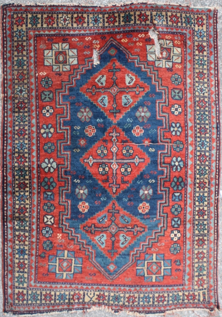 Antique Caucasian Kuba Rug, Size cm:140 x 110, Size ft:	4'8 x 3'8, Code No:	R5358, Availability:In Stock, This rug is around 75 to 80 years old and some minor damage    