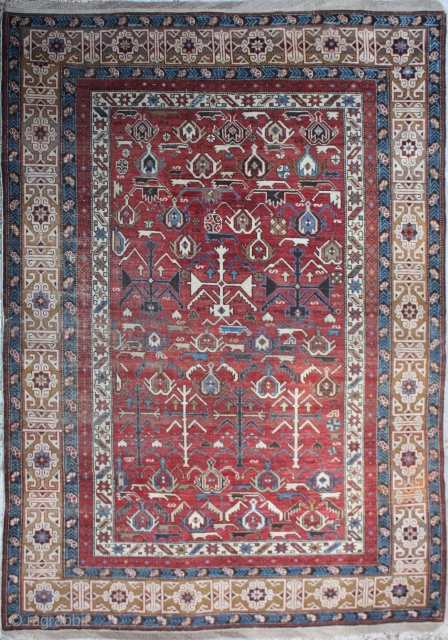 Antique Kuba Rug

Age:Antique
Origin: Caucasian	
City/Village: 	Kuba
Size cm: 	180 x 127
Size ft: 	6'0 x 4'2
Code No: 	R3848
Availability: 	In Stock,
Antique Kuba Rug: This rug is over hundred years old and very good condition.   