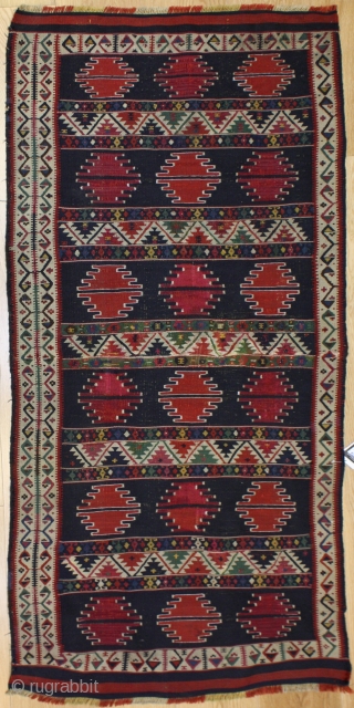 Beautiful hand-woven Tribal and Village Caucasian Kilim Rug, Size 200 x 80cm, This rug is over hundred year’s old and very good condition.          