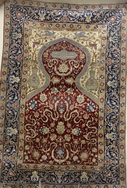 Old Hereke pure silk carpet 6x4.                           