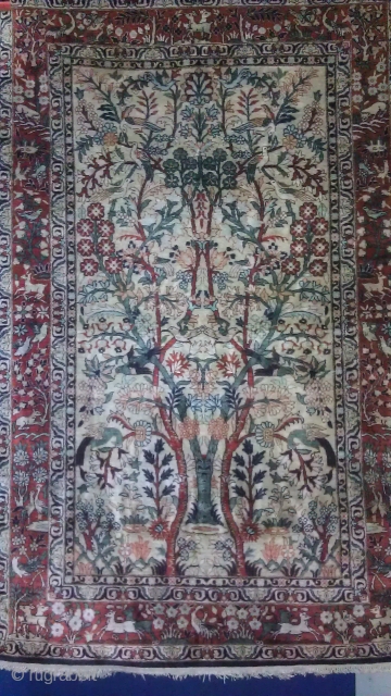 Highly Collectible Silk on Silk Persian Qum

This hunting scene is very popular among Qom rugs and many collectors like to hang them on walls. 
Workmanship: Handmade.


Size: 50'' long 32'' wide

Material : Pure  ...