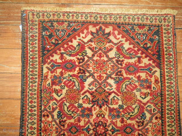 Antique Persian Ferahan.  Gaurd border reminds me of Gashgai.  Size is 1'2''x1'8''.  Excellent condition.  The red seems to be running on the back      