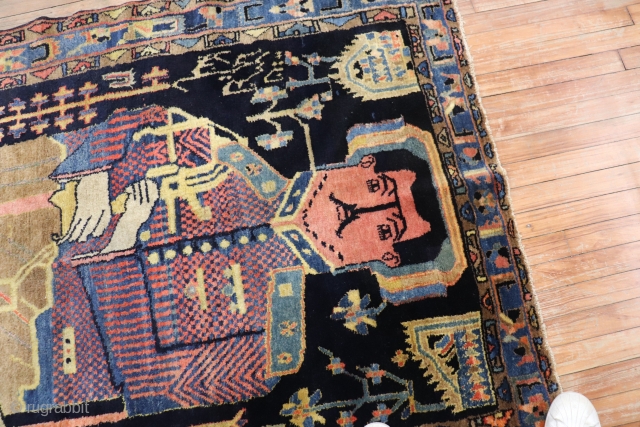 Antique Lilihan or inglesis pictorial rug.  Measure 4'6''x6'6''.  Rare large size for a pictorial rug.  I was told this was a famous Pilot.  Colonel Mohammad Taqi-Khan Pessian.   ...