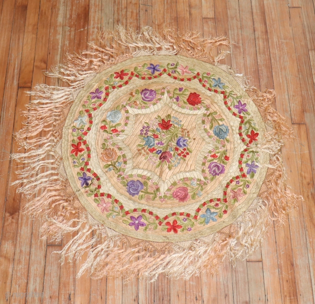 Antique Silk Hungarian Matyo embroidery 3' round.  In excellent condition                      