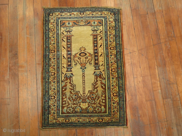 Antique Hadji Ja Lili Tabriz Baby Prayer Mat.  1'10''x2'9''.  Both ends missing a bit.  Super fine and collectible!            
