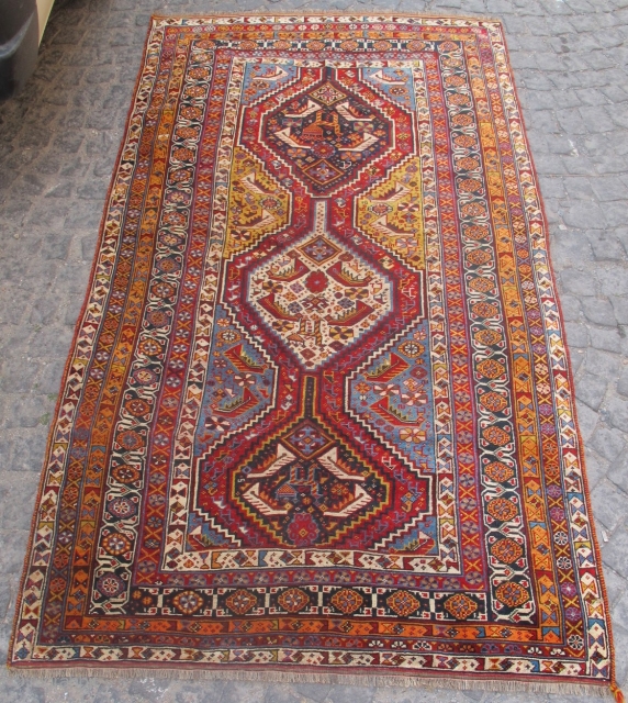 Antique Qashgai rug wonderful colours and nice condition, repaired Circa 1900                      