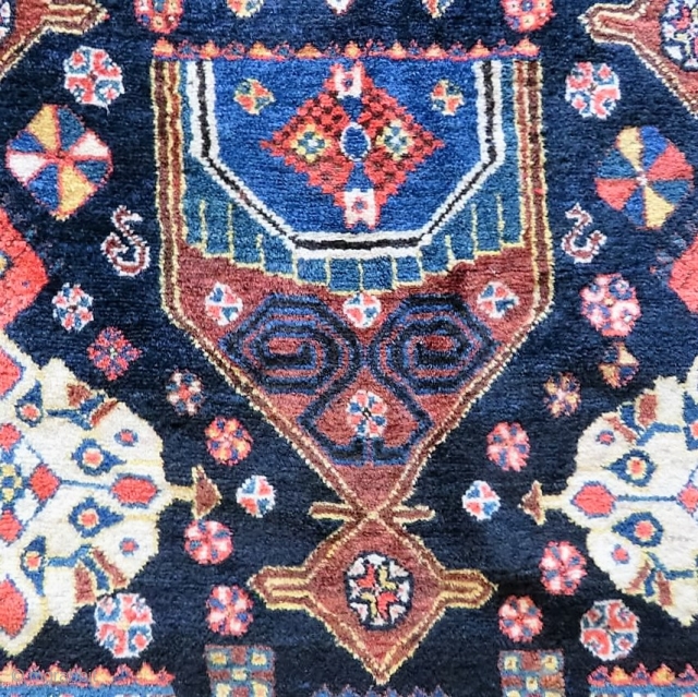 Antique Shiraz Khamseh rug wonderful colors and excellent condition all original Circa 1910                    