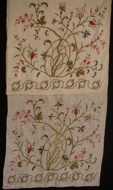 Antique Ottoman towel wonderful condition  and silk embrodery ,gold and thread  on linen  Circa 1880               