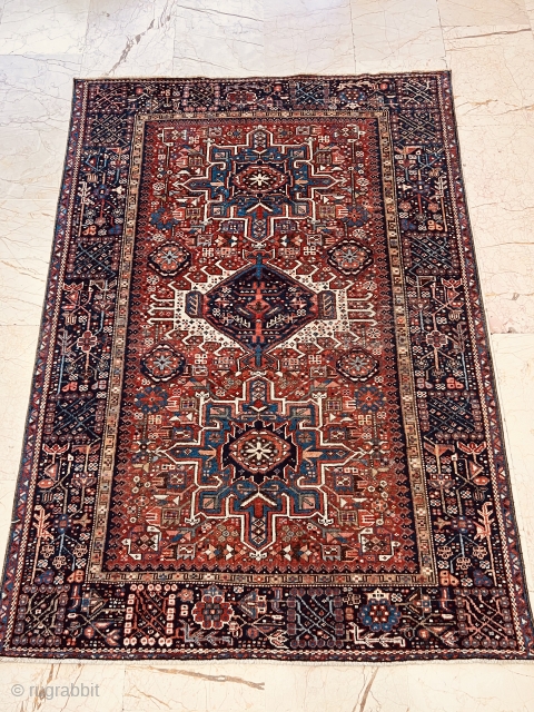 Antique Karaja Rug 4’4”x6’1” feet ( 1,35x1,87 cm ) very nice colors large border and nice conditions all original AVAILABLE if need any more information please contact DM - E-mail  sahcarpets@gmail.com  ...