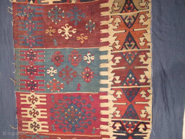 Antique Anatolian Kilim Fragment all colours are natural and wonderful Circa 1850                     