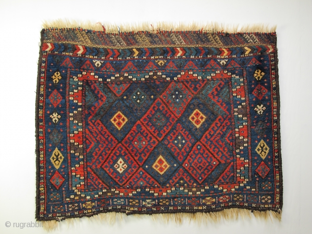 Jaff bag-face, Circa 1900, Good condition, High pile, Natural colours, Not restored, Size: 104 x 80 cm.                