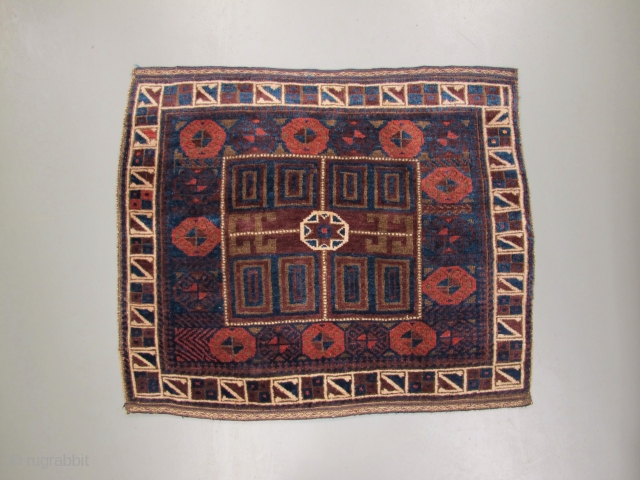 Baluch Bagface, Circa 1900, Great colors, Shiny wol, Not restored, Size: 80 x 67 cm. 31.5 x 26.5 inch.              