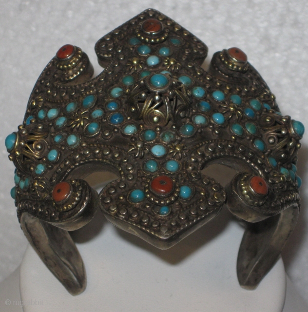 Antique Bukhara Bracelet.Made of siver,turquoise and coral.                          