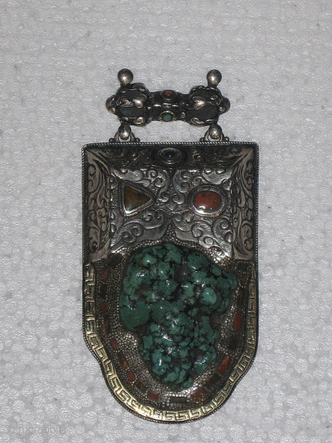 Old Tibetan Pendant. Made of Silver,Coral and Turqouise.                         