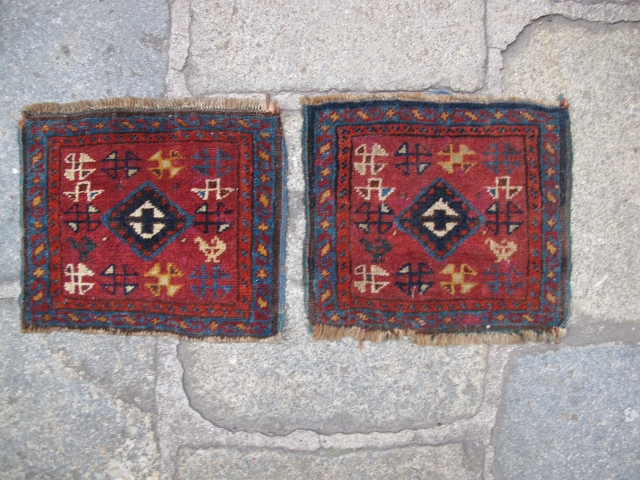 Pair of small chamseh bagfaces, 19th century, each ca. 22x25cm. As found.                     
