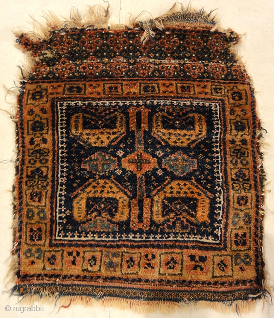 Antique Kurdish West Persian Bagface with Peacocks
1'8" x 1'10"                        