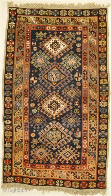 Antique  Caucasian rug, cotton foundation, with some cotton highlights, perfect condition with macrame ends.                  