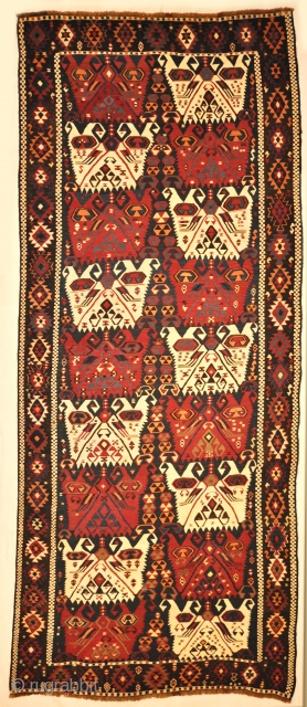 Antique Kelim Tribal Rug Featuring Goddess of Anatolia and Phoenixes 
Size: 4'10" x 11'4"                   