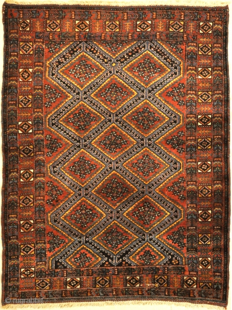 Antique Persian Afshar Rug Featuring Diamond Pattern
4' x 5'4"                        