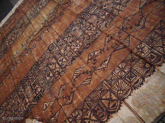 Tapa Bark-Textile, black and brown painting, 237 x  414 cm, Sothern Sea, minor wear                  