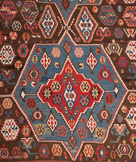 An Anatolian Kilim with an epic like ananymous stroy woven into it. Cut and Shut in the middle vertically 161 x 334 cm / 5'3'' x 10'11''

      