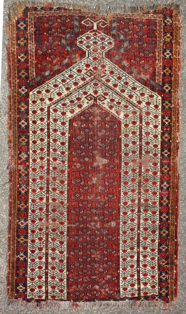 Early Beshir prayer rug , with rare design and silk Highlights, size:184x107cm                     