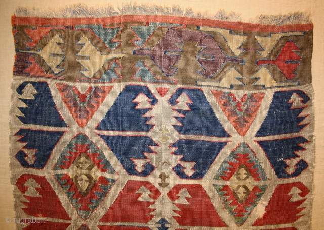 Anatolian Kilim fragment with good age, colors and graphic, museum quality mounted on canvas, size: 165x66cm                 