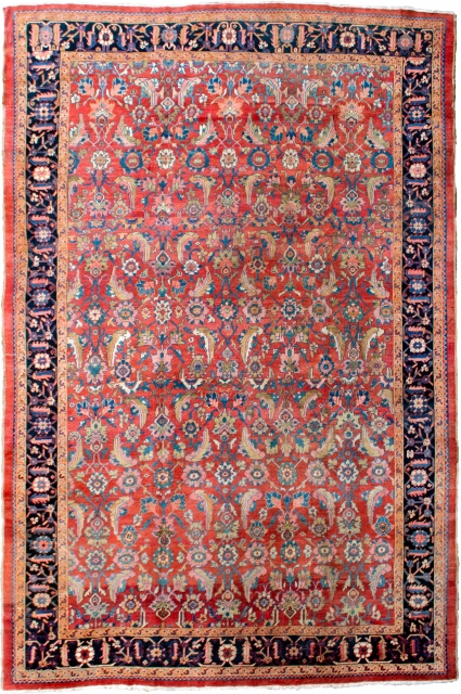 A delightful antique Bakhshaysh carpet 449X327CM.  This piece is quite interesting because the weaver has readjusted the design to fit into the intended size in two places. These appear as two  ...