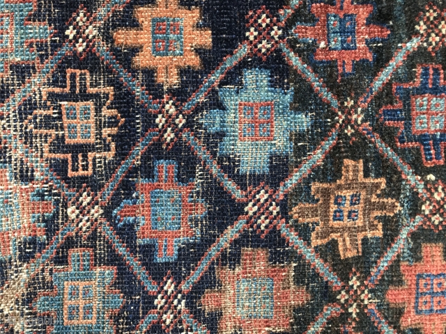 An early so called Arab Baluch with snowflaky motifs with breath taking iridescent blue                   