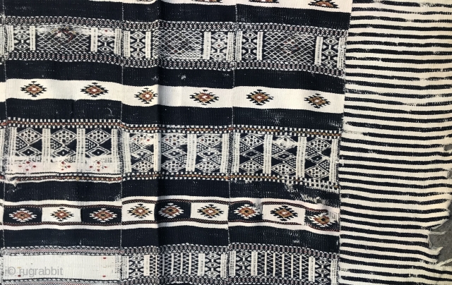 Really Loooong old Malian (Peul/Fulani) 
flatweave, wool and cotton. Not without (minor?) assorted condition issues but beautiful. Not my area but gotta dig what this has , aesthetically. Ask for more pics  ...