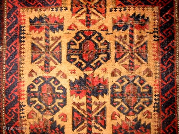 Camel Ground Baluch Prayer Rug with lots of wear                        