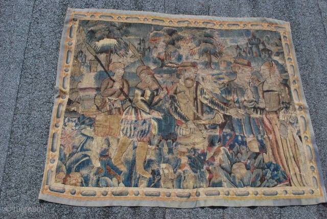 Medieval european franco flemish tapestry fragment early to mid. 16th century
Woven in wool and silk details & price on request
             