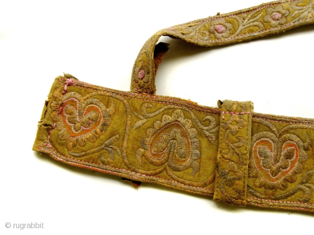 19th century Rajput Indian embroidered Sword belt. Rare piece. losses here and there but embroidery largely intact.                