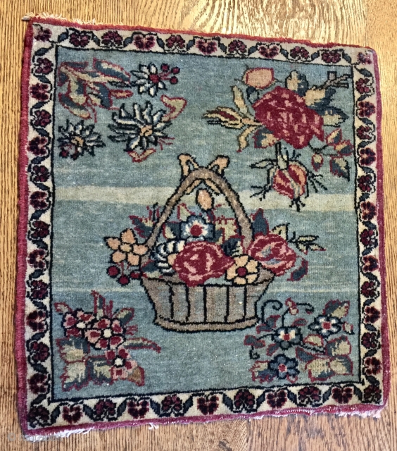 Antique "Folk Art In A City Rug"  14" x 14" Kerman . . . full pile & in original condition, having only one narrow border.  stephenehofmann@gmail.com     