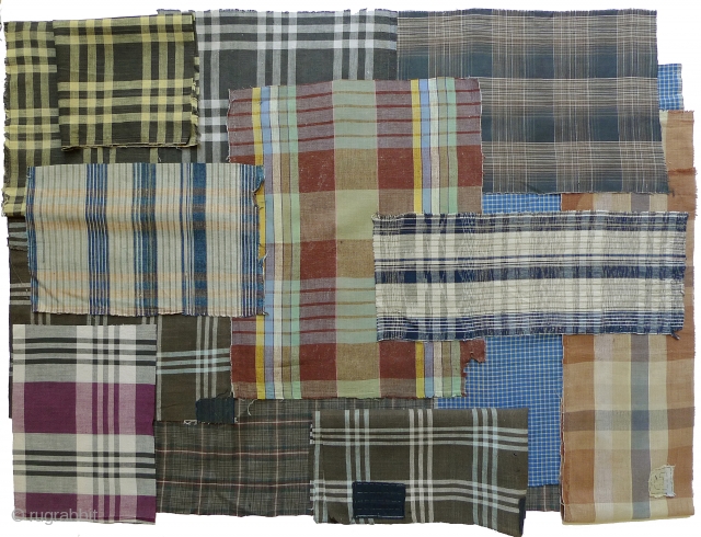 Group of 12 Japanese Plaids. Bought in Japan in the 1970s from a boroichi's warehouse - were old then. Good for patching. Assorted sizes and conditions - some with holes and patches.  ...