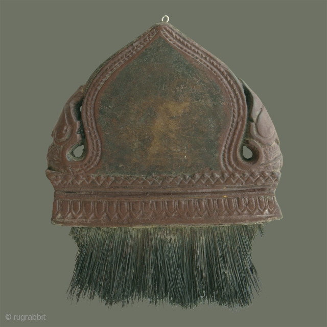 Antique Silk Brush from Cambodia - This old silk brush is in a classic, elegant shape with two 'nak' on the flanking sides, and their bodies forming a textured border for the  ...