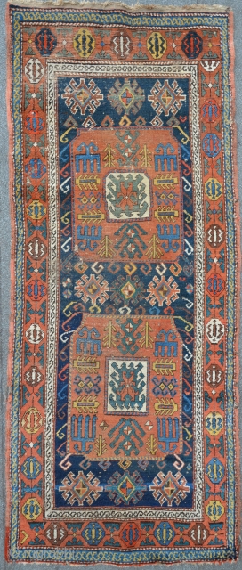 Antique Caucasian Chaili 19th.c. 265 x 106 cm. The carpet needs restoring, several small damages including two holes.               