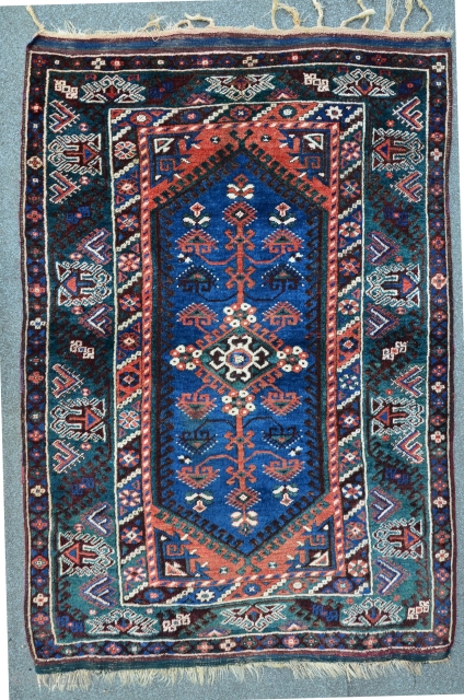 South-West Anatolian Carpet with a Megri like field design (possibly a Dosemealti?), 160 x 110 cm, exceptional colors, including a magic turquoise green. Oxidized brown with relief like effect. The shining of  ...