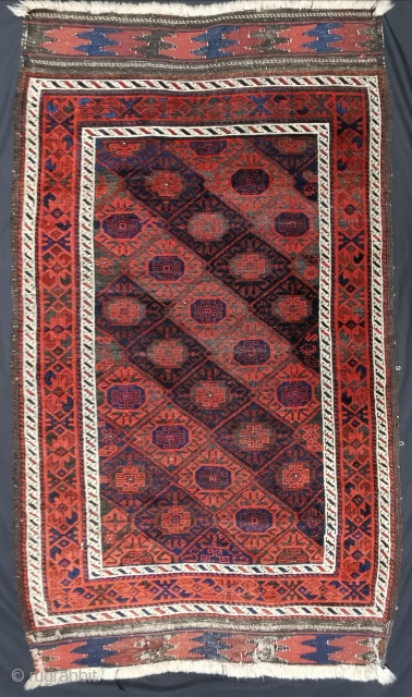 Antique Baluch with nice kilim ends, equally corroded brown, 178 x 98 cm                    