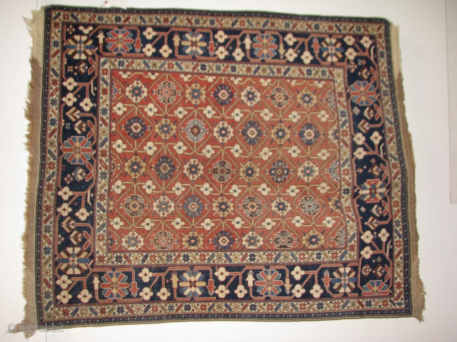 19th century mina khani Kuba rug in remarkable condition. 62"x50". Velvety pile, down to corduroy to a few lines of top of the knot in some places. No restorations or paint. Great  ...