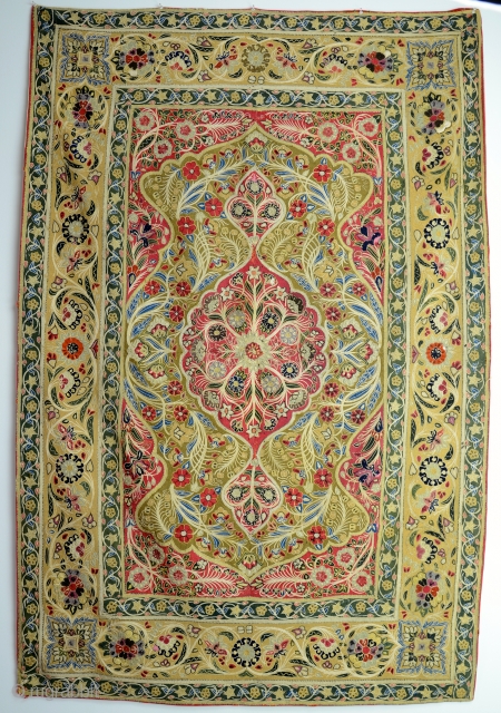 Early example of a Rescht (Rashti Durzi) embroidery. 4x6 ft.                       