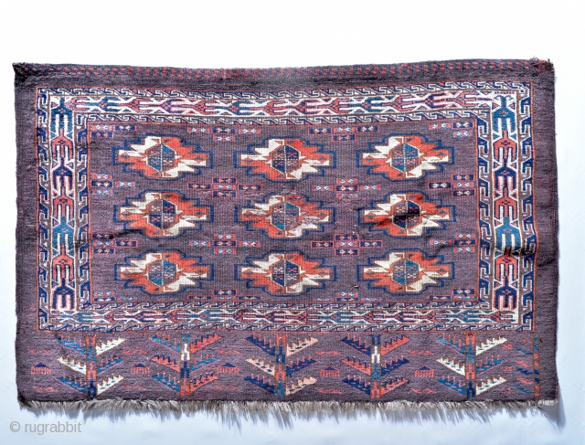 Antique aubergine Turkmen Yomud / Yomut Chuval. 
 35 x 51 inches                     