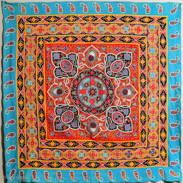 Large square Indo-Persian Resht Rashti embroidery tapestry
Excellent condition.
70 x 70 inches
                      