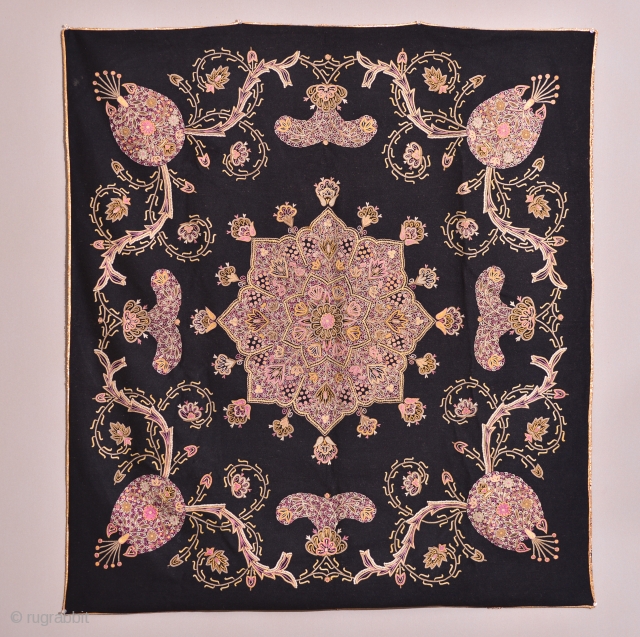 Antique Rescht or Rashti Duzi silk embroidery on felt. Caspian Azerbaijan
50 x 55 inches                   